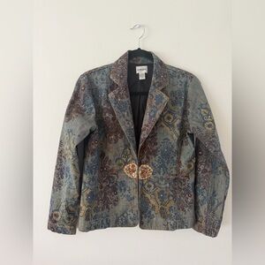 Vintage Boho Denim Indie Jacket Embroider Beaded Cotton Earthy Festival Womens 0